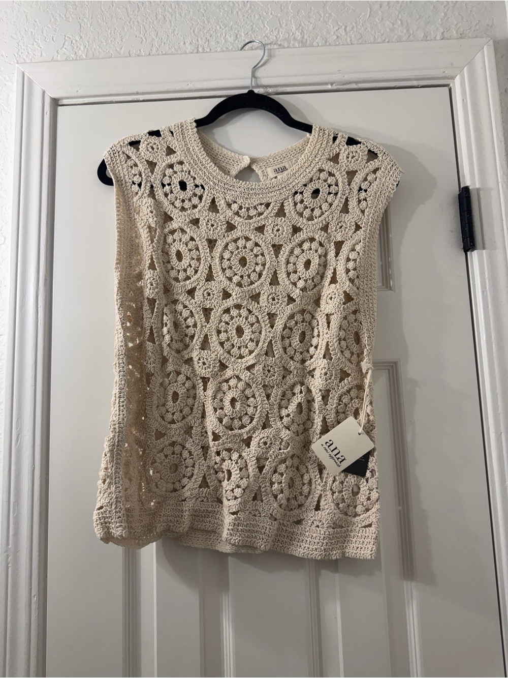 a.n.a Open-Knit Crochet Tank Top in Cream